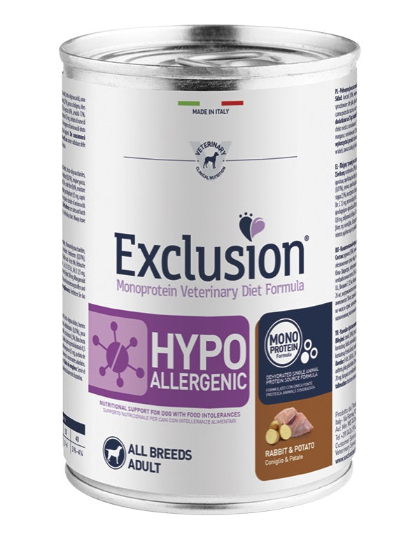 EXCLUSION CANE DIET HYPOALLERGENIC ADULTO ALL BREEDS CONIGLIO & PATATE LATTINA 400 GR