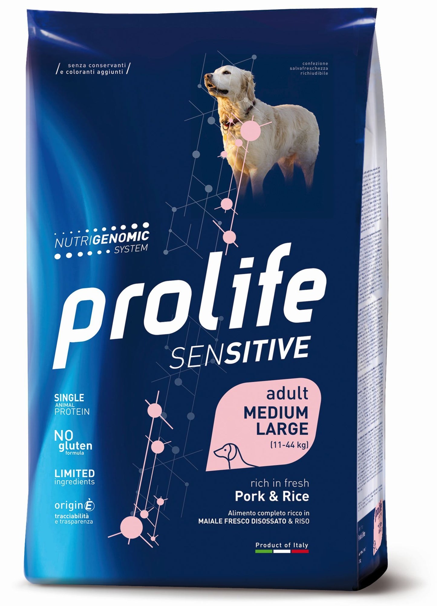 PROLIFE CANE SENSITIVE ADULTO MEDIUM&LARGE MAIALE & RISO 10 KG