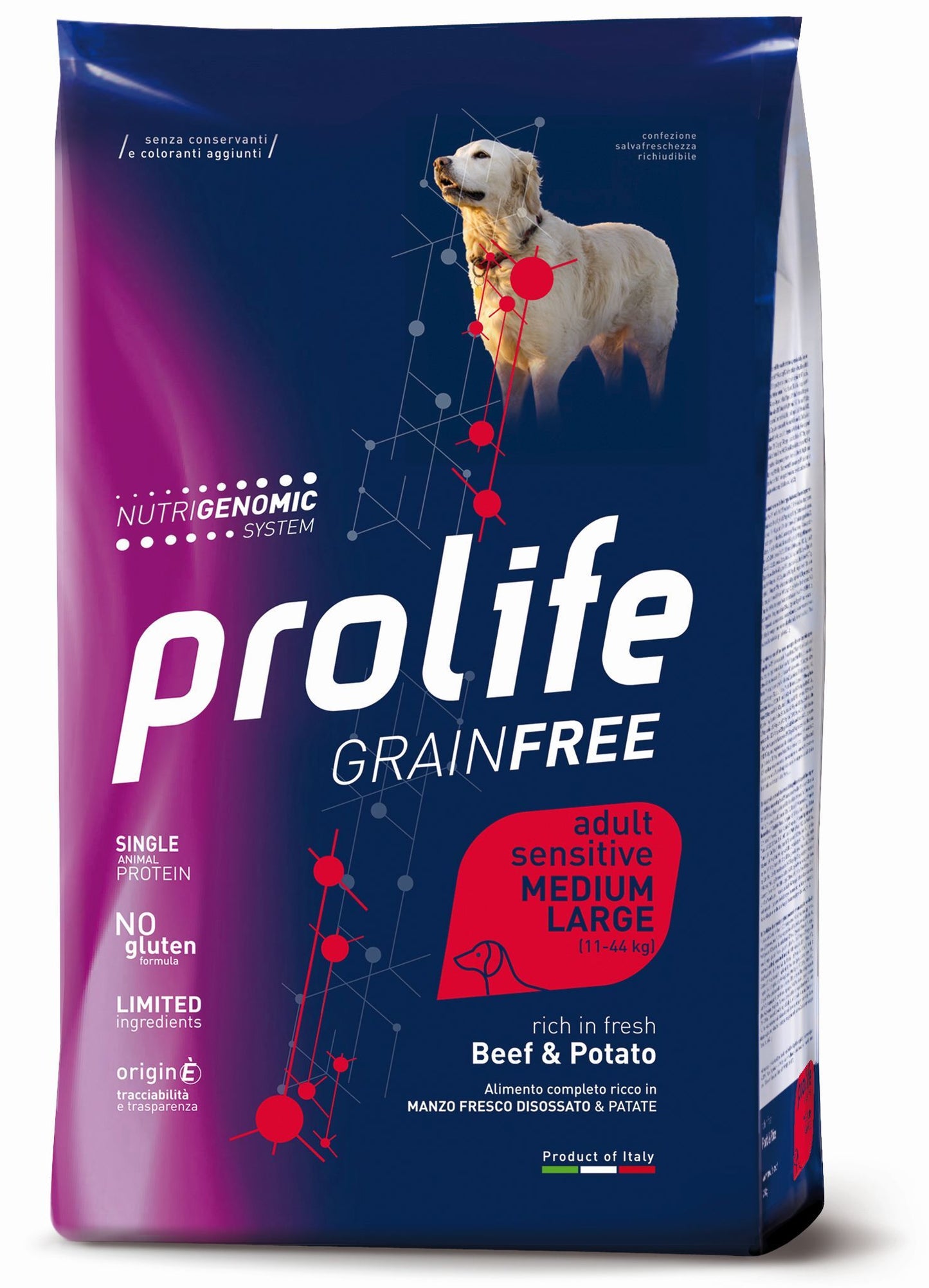 PROLIFE CANE GRAIN FREE SENSITIVE ADULTO MEDIUM&LARGE MANZO & PATATE 2,5 KG