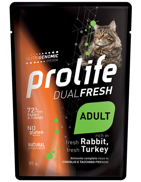 PROLIFE GATTO DUAL FRESH ADULTO CONIGLIO & TACCHINO BUSTA 85 GR