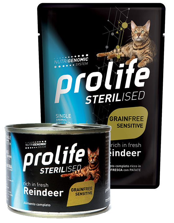 PROLIFE GATTO STERILISED GRAIN FREE SENSITIVE ADULTO RENNA BUSTA 85 GR