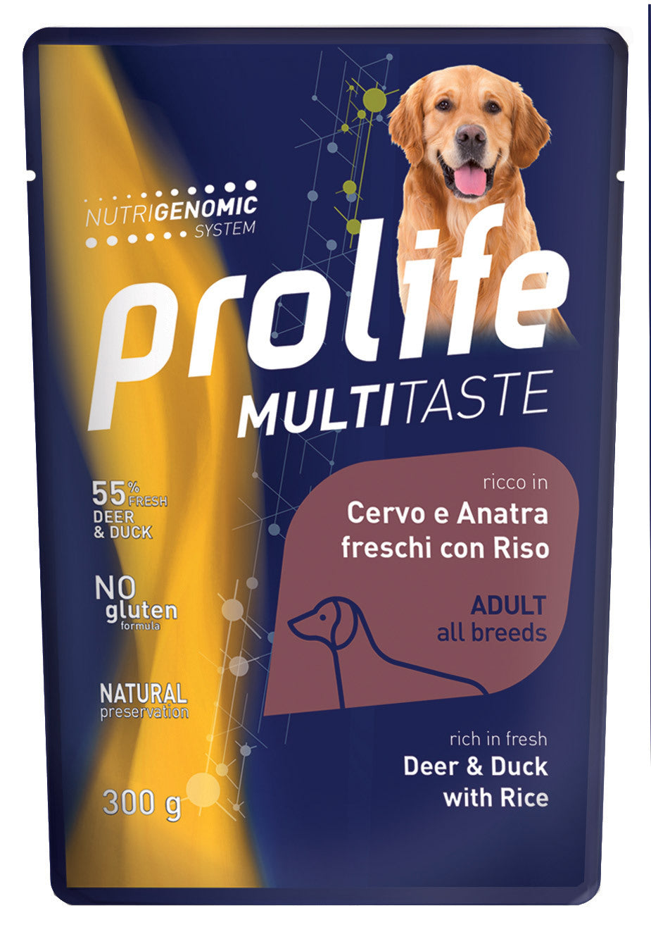 PROLIFE CANE MULTITASTE ADULTO CERVO, ANATRA & RISO BUSTA 300 GR