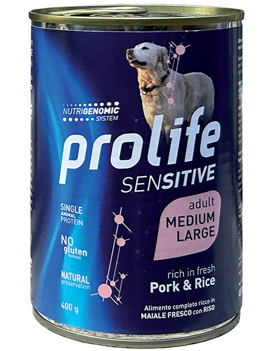PROLIFE CANE SENSITIVE ADULTO MEDIUM&LARGE MAIALE & RISO LATTINA 400 GR