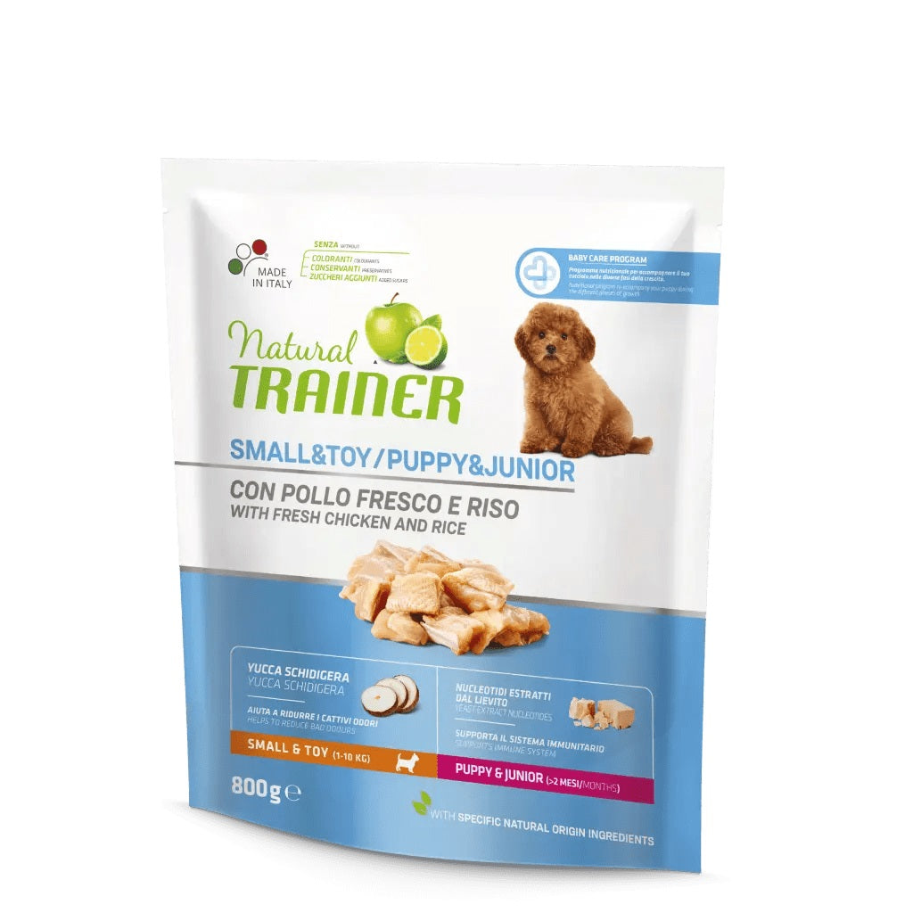 TRAINER CANE NATURAL PUPPY&JUNIOR SMALL&TOY POLLO & RISO 800 GR