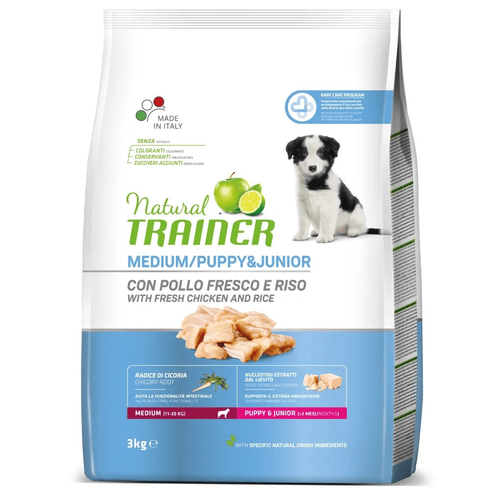 TRAINER CANE NATURAL PUPPY&JUNIOR MEDIUM POLLO & RISO 3 KG