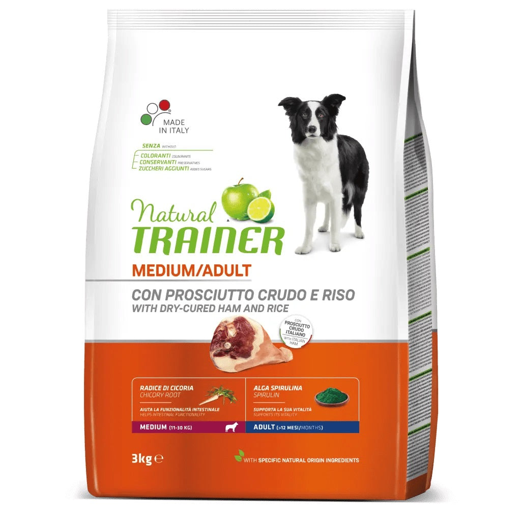 TRAINER CANE NATURAL ADULTO MEDIUM PROSCIUTTO CRUDO & RISO 3 KG