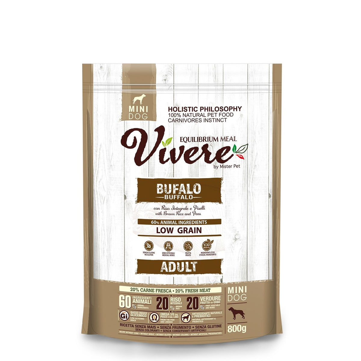 VIVERE CANE ADULTO MINI BUFALO, RISO INTEGRALE & PISELLI 3 KG