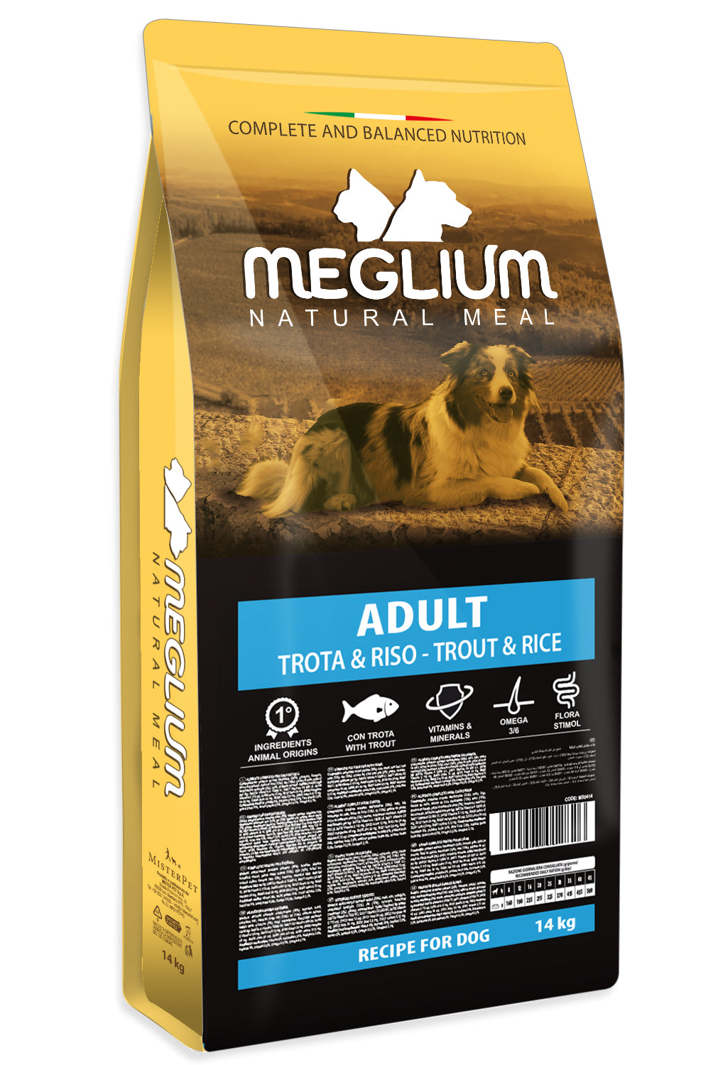 MEGLIUM CANE ADULTO TROTA & RISO 14 KG