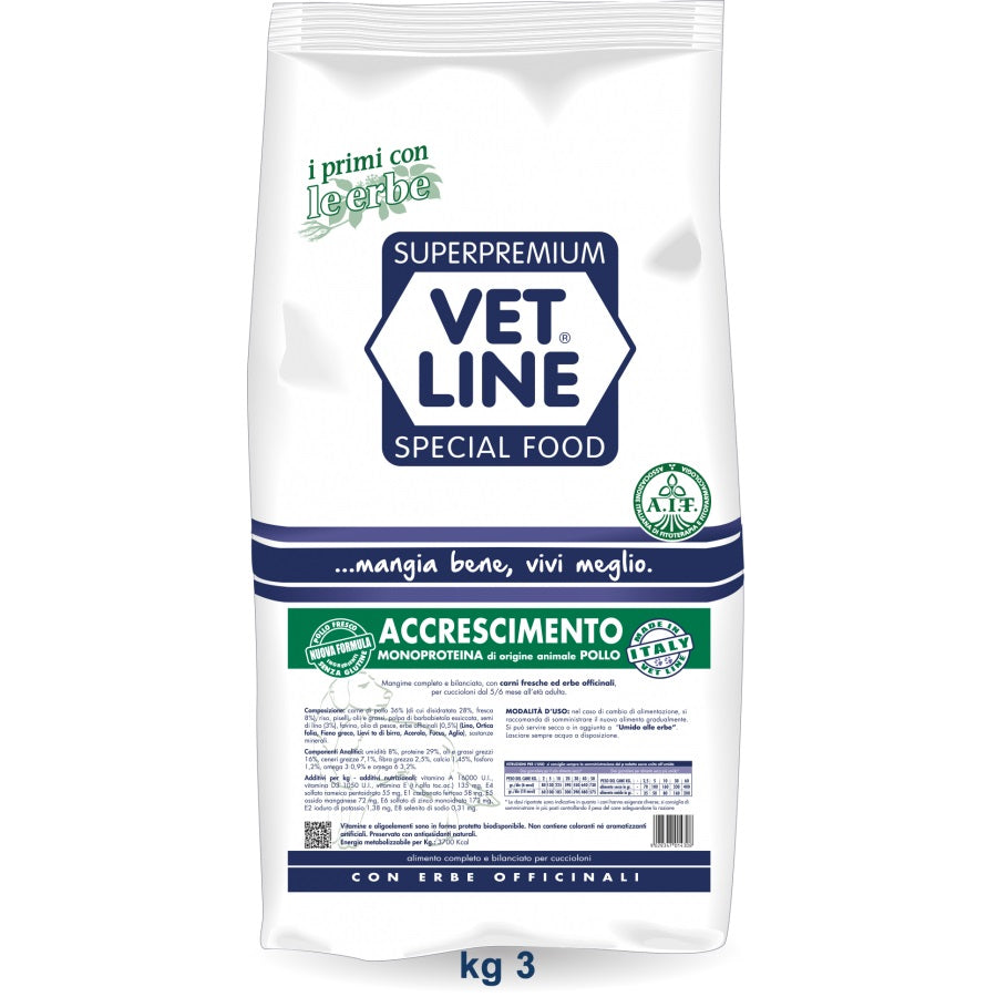 VETLINE CANE ACCRESCIMENTO MONOPROTEICO POLLO 3 KG