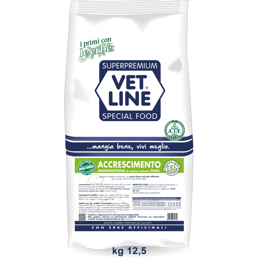 Vetline Cane Accrescimento Monoproteico Pesce Molossi 12,5 kg