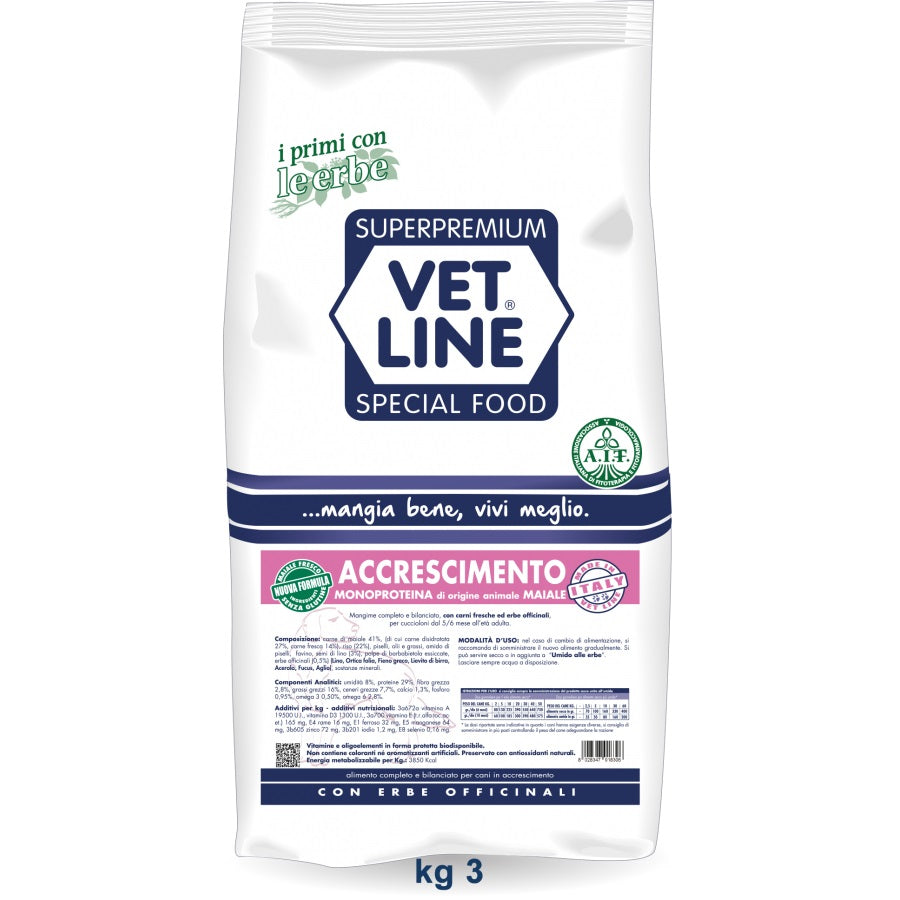VETLINE CANE ACCRESCIMENTO MONOPROTEICO MAIALE 3 KG