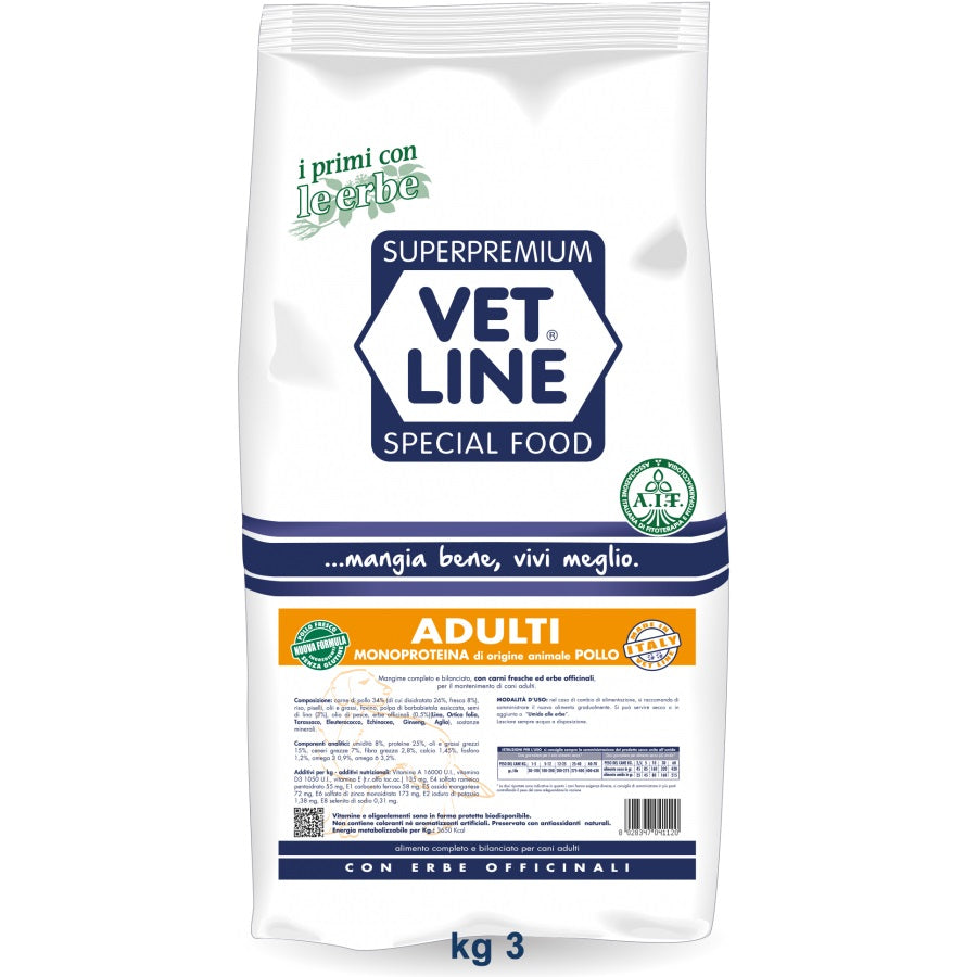 VETLINE CANE ADULTO MONOPROTEICO POLLO 3 KG