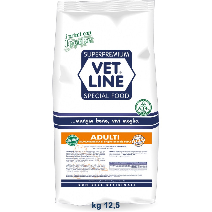 Vetline Cane Adulto Monoproteico Pesce 12,5 kg
