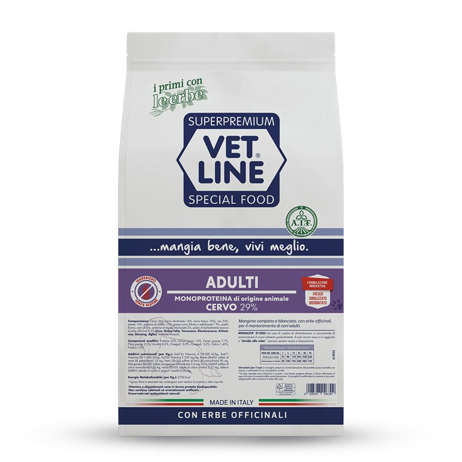 VETLINE CANE ADULTO MONOPROTEICO CERVO 3 KG