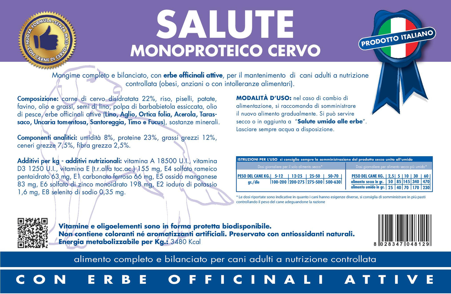 VETLINE CANE SALUTE MONOPROTEICO CERVO 12,5 KG