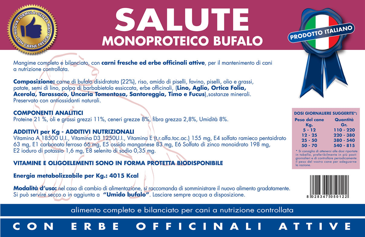 VETLINE CANE SALUTE MONOPROTEICO BUFALO 12,5 KG