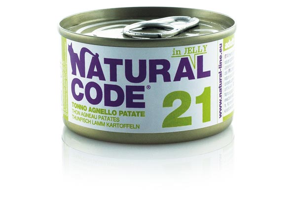 NATURAL CODE GATTO LATTINA (21) ADULTO TONNO, AGNELLO & PATATE 85 GR
