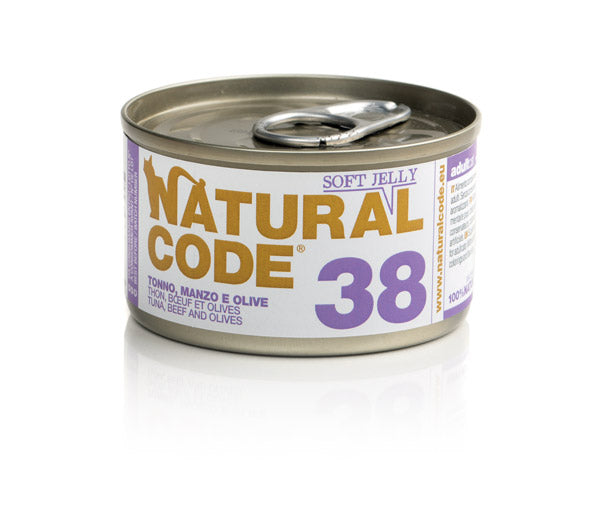 NATURAL CODE GATTO LATTINA (38) ADULTO TONNO, MANZO & OLIVE 85 GR