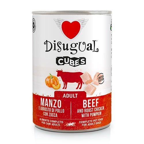 DISUGUAL CANE CUBES ADULTO MANZO, ARROSTO DI POLLO & ZUCCA LATTINA 400 GR