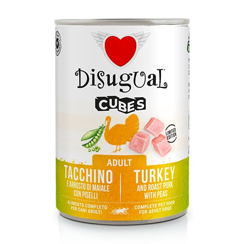 DISUGUAL CANE CUBES ADULTO TACCHINO, ARROSTO DI MAIALE & PISELLI LATTINA 400 GR
