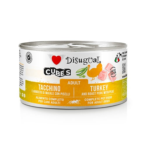 DISUGUAL CANE CUBES ADULTO TACCHINO, ARROSTO DI MAIALE & PISELLI LATTINA 150 GR