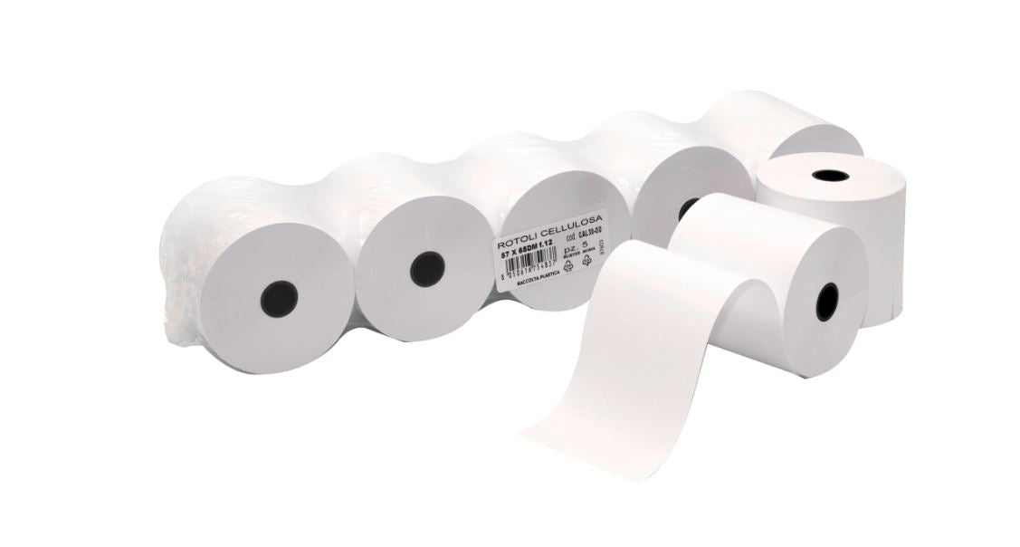 Carta In Rotolo Pura Cellulosa Per Calcolatrici 57 MM x 65 MM Bianco Cf. (5 Rotoli)
