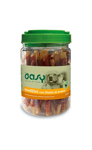OASY CANE SNACK BARATTOLO INVOLTINI CON FILETTO DI ANATRA 350 GR