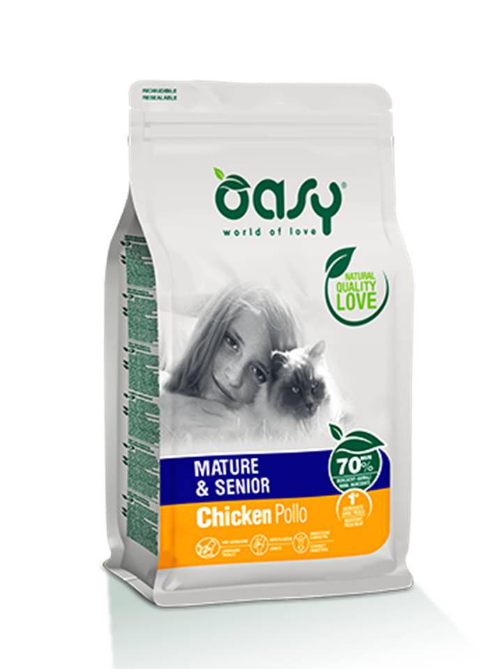 PRODOTTO NON PIU' IN COMMERCIO OASY GATTO LIFESTAGE MATURE&SENIOR POLLO 1,5 KG NEW PACK