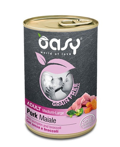 OASY CANE GRAIN FREE ADULTO MEDIUM&LARGE TOCCHETTI DI MAIALE, ZUCCA & BROCCOLI 400 GR