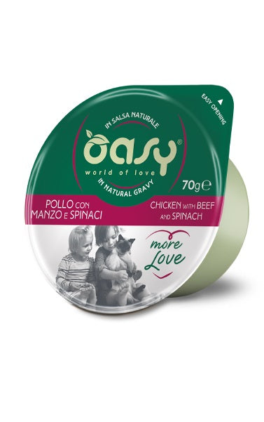 Oasy Gatto More Love in Cup Adulto Pollo, Manzo & Spinaci 70 g