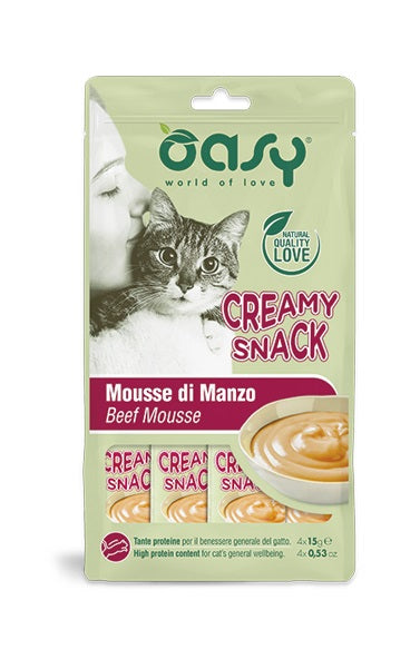Oasy Gatto Snack Creamy Mousse di Manzo Conf. (4X15) Gr