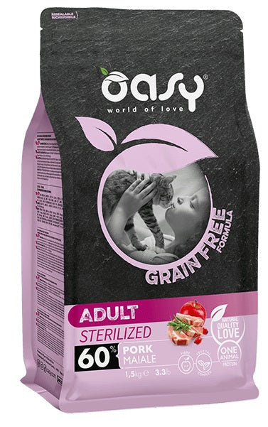 PRODOTTO NON PIU' IN COMMERCIO OASY GATTO GRAIN FREE ADULTO STERILIZZATO MAIALE 300 GR