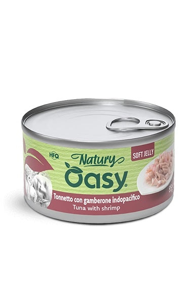 Oasy Gatto Natury Soft Jelly in Lattina Adulto Tonnetto & Gamberone Indopacifico 85 g