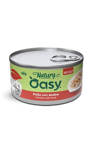 Oasy Gatto Natury Soft Jelly in Lattina Adulto Pollo & Anatra 150 g