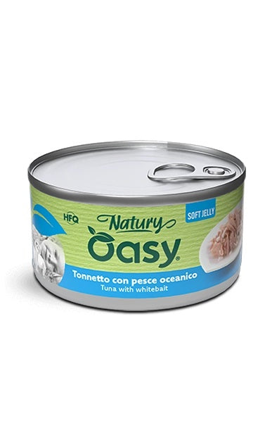 Oasy Gatto Natury Soft Jelly in Lattina Adulto Tonnetto & Pesce Oceanico 150 g