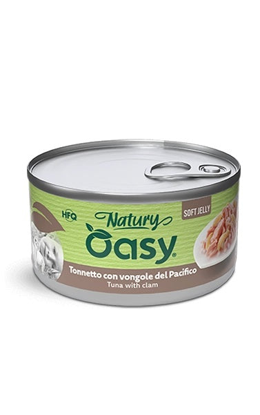 OASY GATTO NATURY SOFT JELLY IN LATTINA ADULTO TONNETTO & VONGOLE DEL PACIFICO 150 GR