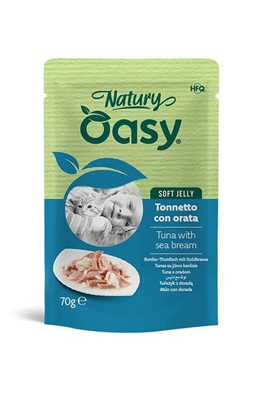 OASY GATTO NATURY SOFT JELLY IN BUSTA ADULTO TONNETTO & ORATA 70 GR