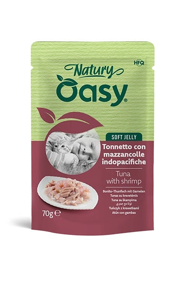 Oasy Gatto Natury Soft Jelly in Busta Adulto Tonnetto & Mazzancolle Indopacifiche 70 g