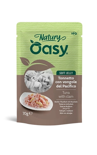 OASY GATTO NATURY SOFT JELLY IN BUSTA ADULTO TONNETTO & VONGOLE DEL PACIFICO 70 GR