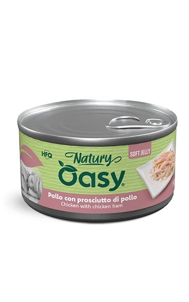 OASY CANE NATURY SOFT JELLY IN LATTINA ADULTO POLLO & PROSCIUTTO DI POLLO 150 GR