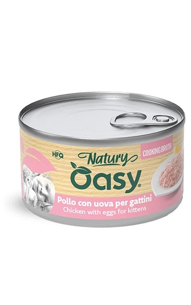 Oasy Gatto Natury Lattina in Brodo di Cottura Kitten Pollo & Uova 85 g