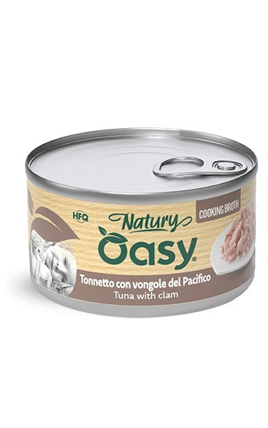 OASY GATTO NATURY LATTINA IN BRODO DI COTTURA ADULTO TONNETTO & VONGOLE DEL PACIFICO 85 GR