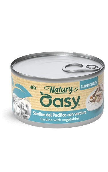 Oasy Gatto Natury Lattina in Brodo di Cottura Adulto Sardine del Pacifico & Verdure 85 g