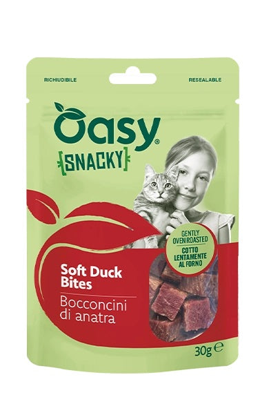 OASY GATTO SNACK SNACKY ADULTO BOCCONCINI DI ANATRA 30 GR
