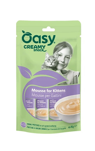 OASY GATTO SNACK CREAMY KITTEN MOUSSE TONNO & SALMONE CF. (4x15 GR)