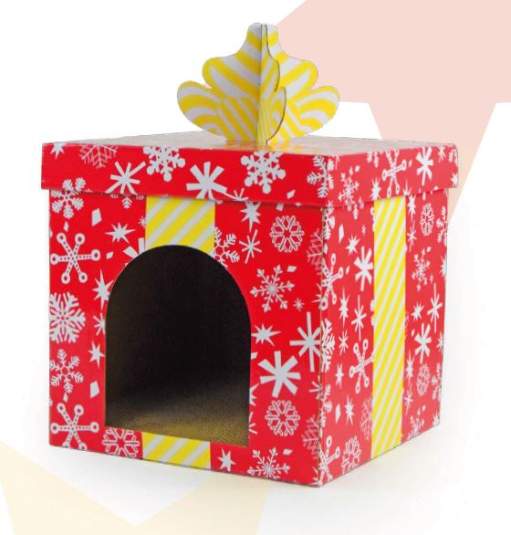 LEO PET XMAS GATTO CUCCIA/TIRAGRAFFI IN CARTONE "REGALO DI NATALE" 38x38x38 CM