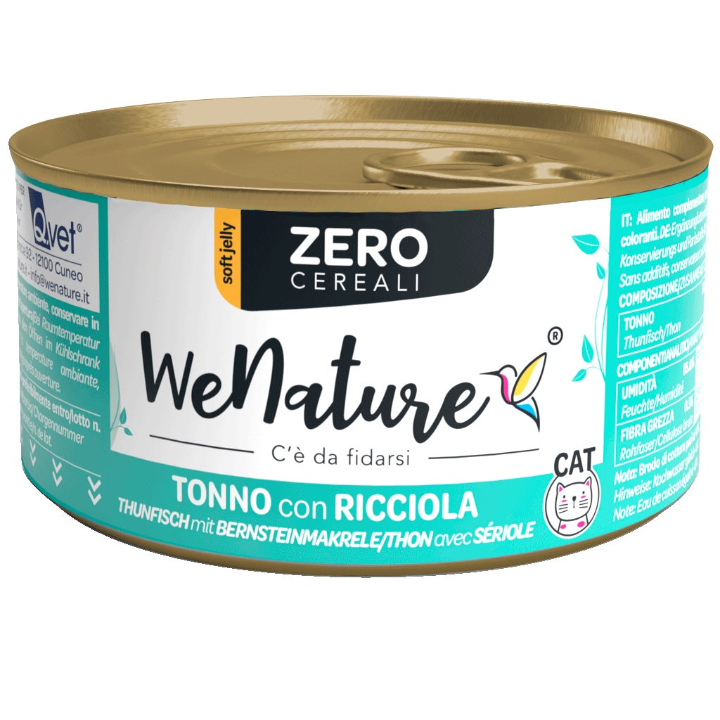 WENATURE GATTO ZERO CEREALI LATTINA IN JELLY ADULTO TONNO & RICCIOLA 85 GR alimento per cani e gatti | Pet Care Italia