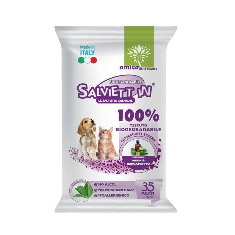 SALVIETT IN SALVIETTE IGIENICHE BIODEGRADABILI CF. (35 PZ) NEEM & BERGAMOTTO alimento per cani e gatti | Pet Care Italia