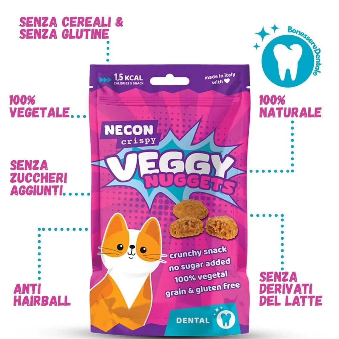 NECON CRISPY GATTO SNACK VEGGY NUGGETS DENTAL 85 GR