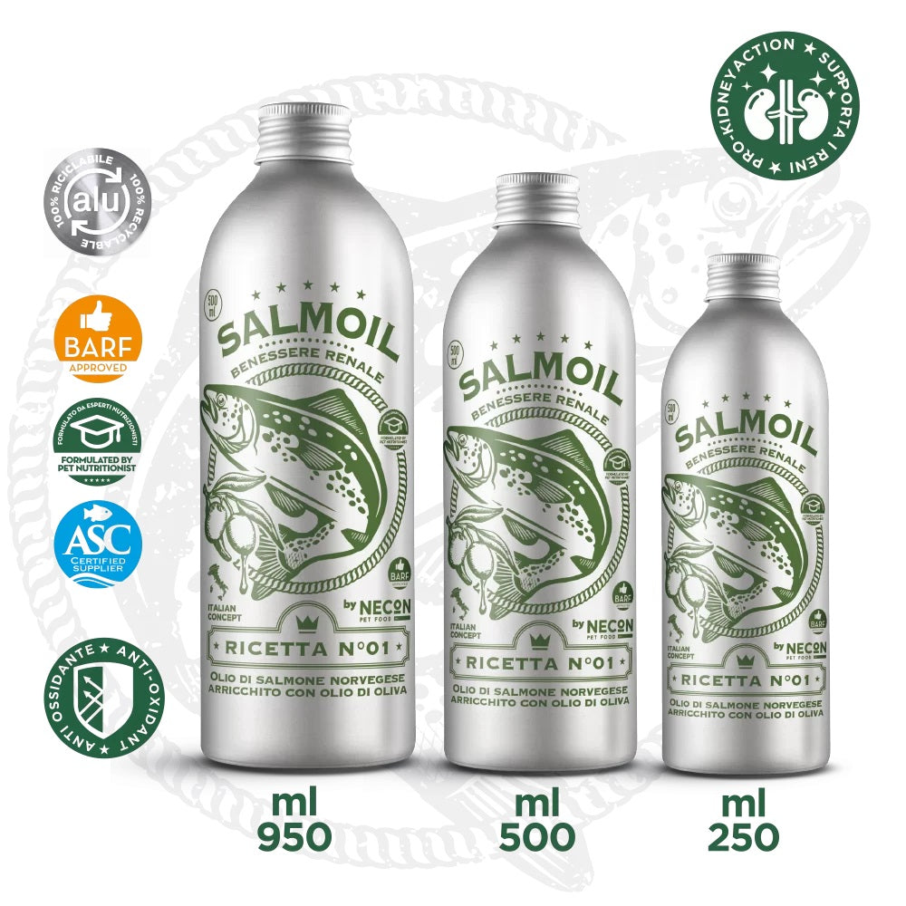 SALMOIL RICETTA N°1 - BENESSERE RENALE - OLIO DI SALMONE NORVEGESE ARRICHITO CON OLIO DI OLIVA 500 ML